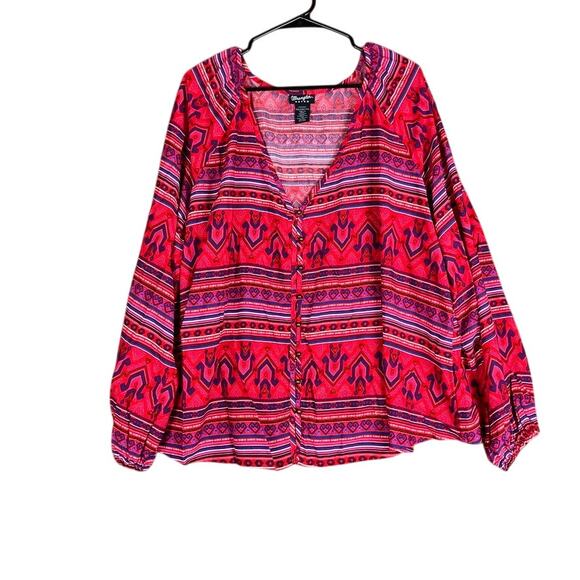 Wrangler Retro Womens Shirt Red Long Sleeve V Neck Button Up Rayon XXL - Picture 1 of 11